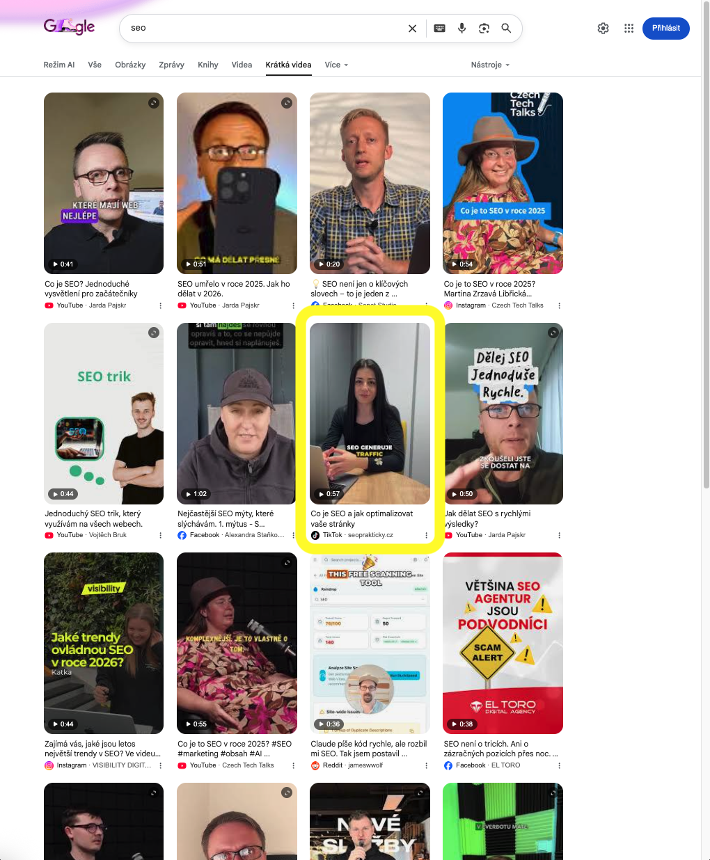 Viditelnost obsahu sociálních sítí v SERPu