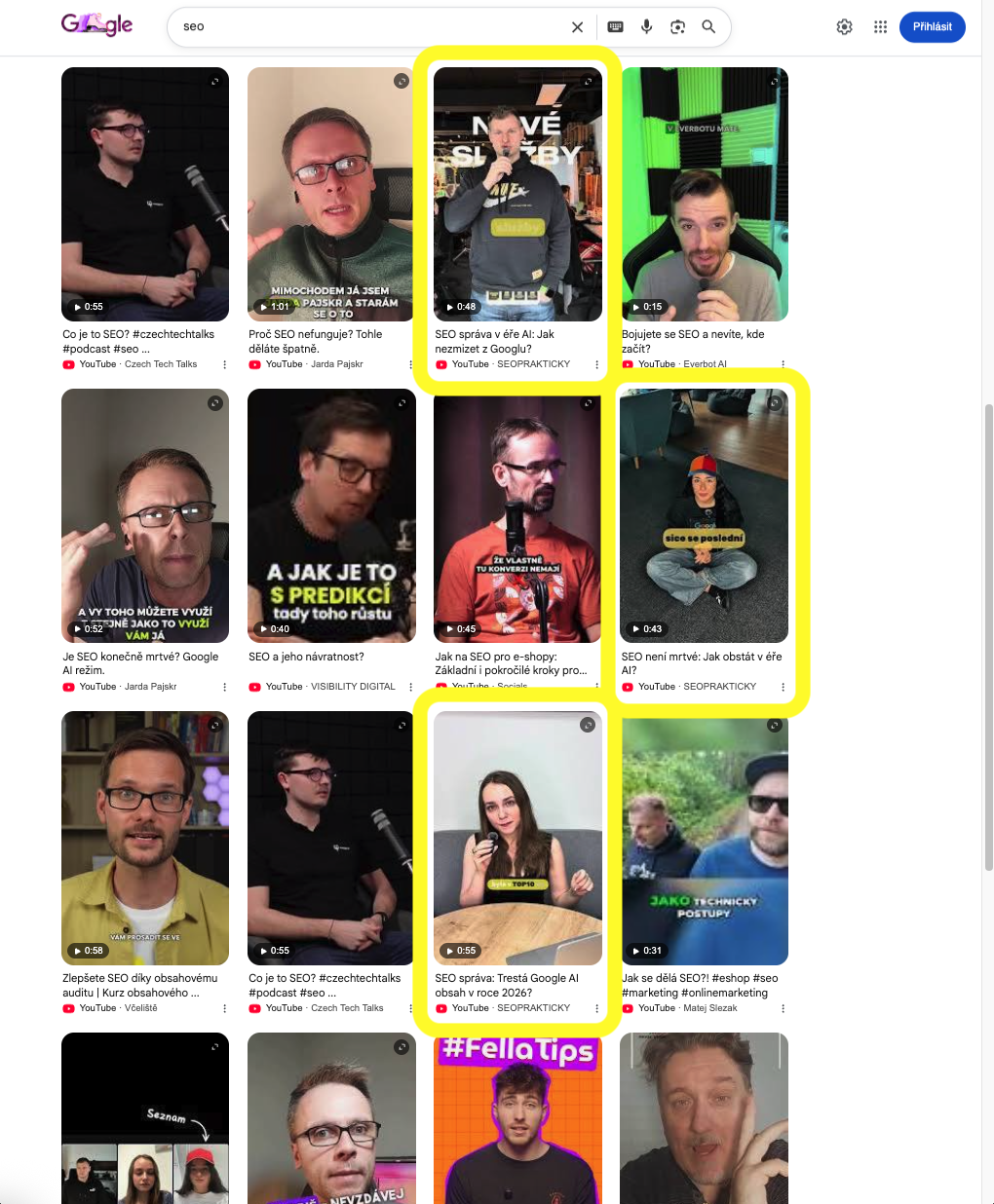 Viditelnost obsahu sociálních sítí v SERPu