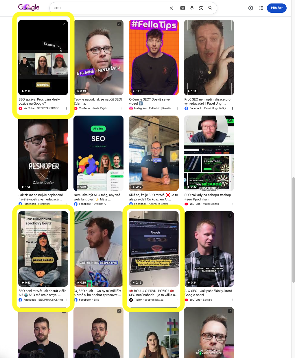 Viditelnost obsahu sociálních sítí v SERPu