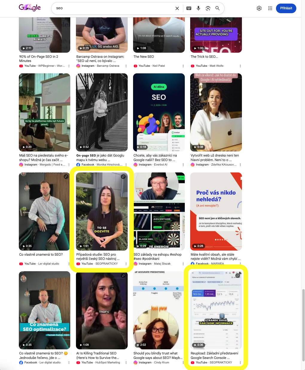 Viditelnost obsahu sociálních sítí v SERPu