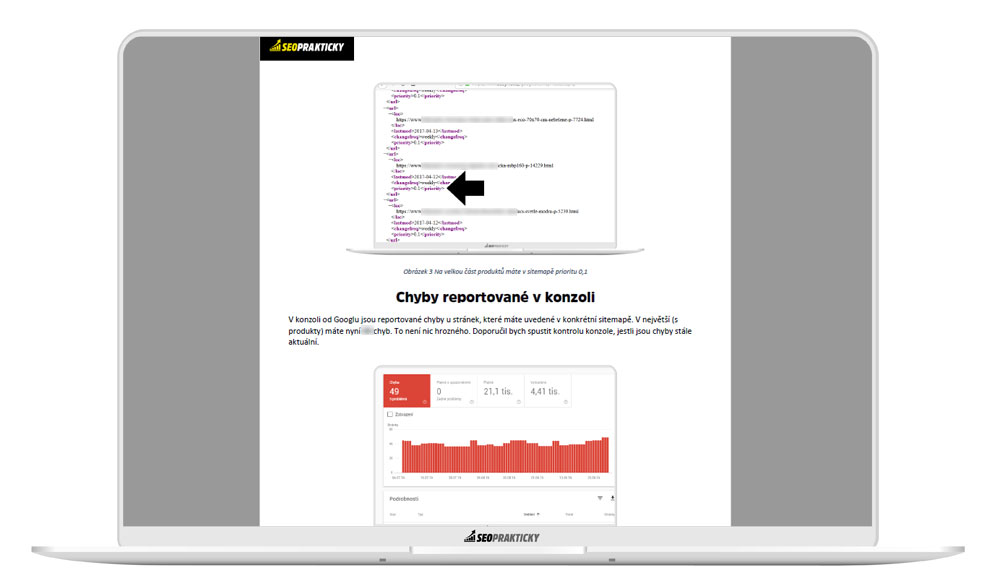 Analyzuji i strukturu samotné sitemapy. Dívám se na chyby reportované v GSC.