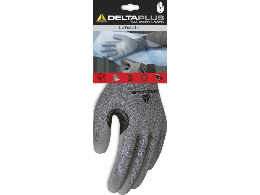 DPVECUTD09 BLISTER: PLETENÉ RUKAVICE SOFTNOCUT - DLAŇ POVRSTVENÁ PU - ZESÍLENÍ NA PALCI (Velikost 9, Barva šedá)