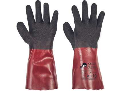 CHERRUG rukavice PVC nitril (Velikost 7, Barva černá/červená)