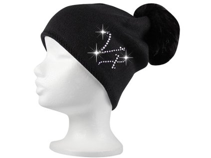 VOXX Čepice dámská pletená CLIO s kamínky a bambulí ČERNÁ (Velikost uni, Barva černá)