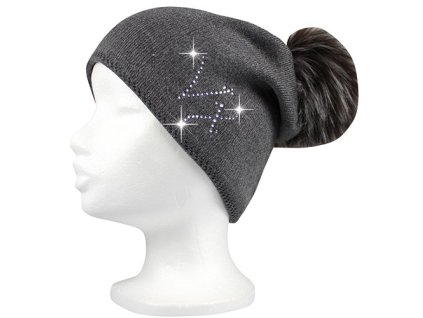 VOXX Čepice dámská pletená CLIO s kamínky a bambulí ČERNÁ (Velikost uni, Barva černá)