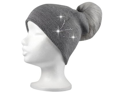 VOXX Čepice dámská pletená CLIO s kamínky a bambulí ČERNÁ (Velikost uni, Barva černá)