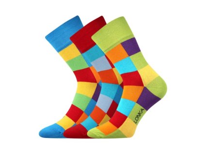 Ponožky bavlněné kostkované DECUBE se stříbrem MIX BAREVNÉ (3 páry) (Velikost 39-42 (26-28), Barva mix B)