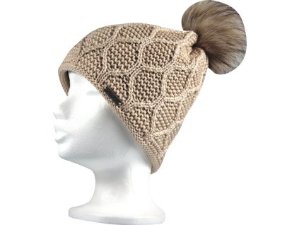 VOXX Čepice dámská pletená KANGOO s bambulí BÉŽOVÁ (Velikost uni, Barva béžová)
