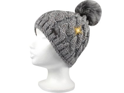 VOXX Čepice dámská pletená ASTRA s flitry a bambulí ČERNÁ (Velikost uni, Barva černá)