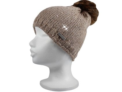 VOXX Čepice dámská pletená TWINGO s flitry a bambulí ČERNÁ (Velikost uni, Barva černá)