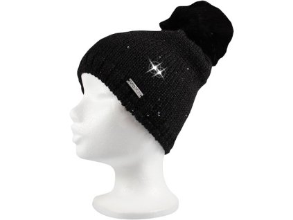 VOXX Čepice dámská pletená TWINGO s flitry a bambulí ČERNÁ (Velikost uni, Barva černá)