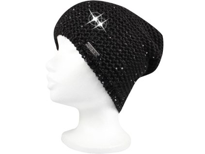 VOXX Čepice dámská pletená INSIGNIA s flitry ČERNÁ (Velikost uni, Barva černá)