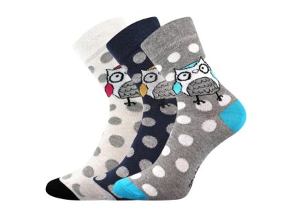 Ponožky dámské letní XANTIPA 60 se sovičkami MIX (3 páry) (Velikost 35-38 (23-25), Barva mix)