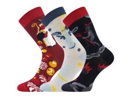 Ponožky dětské mikulášské BERTÍK obrázkový mix (3 páry) (Velikost 20-24 (14-16), Barva Mikulášké)