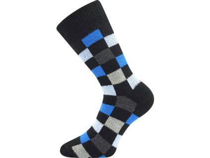 Ponožky silné domácí SPACÍ kostkované ČERNÉ (Velikost 35-38 (23-25), Barva kostka 02)