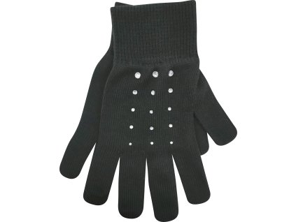 VOXX Rukavice dámské pletené LEAF s kamínky Swarovski ČERNÉ (Velikost uni, Barva černá)