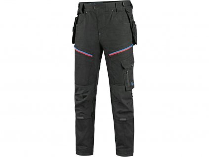 Kalhoty CXS LEONIS, pánské, černé s modro/červenými doplňky (Velikost 46)