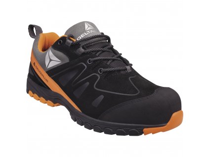 BROOKLYN S3 SRC NÍZKÁ OBUV, LÍCOVÁ NUBUKOVÁ USEŇ A NYLONOVÁ SÍŤOVINA - S3 HRO SRC (Velikost 39, Barva černá-oranžová)