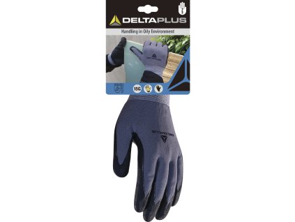 DPVE727 RUKAVICE ÚPLETOVÉ POLYAMID/SPANDEX - NA DLANÍCH POVLAK NITRIL/PU + ZOUBKY (Velikost 7, Barva šedá-černá)