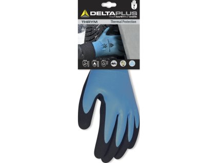 DPVV736BL THRYM BLISTER: ZATEPLENÉ RUKAVICE - ACRYL - DVOJITÉ POVRSTVENÍ LATEXEM (Velikost 7, Barva modrá-černá)