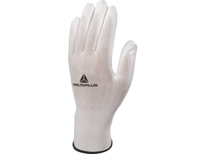 VE702P RUKAVICE ÚPLETOVÉ POLYESTEROVÉ - NA DLANÍCH POVLAK PU (Velikost 6, Barva bílá)