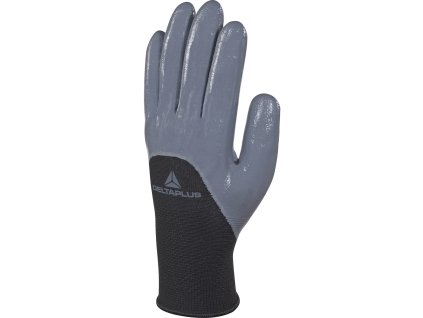 VE715 RUKAVICE ÚPLETOVÉ POLYESTEROVÉ - NA DLANÍCH, PRSTECH AČÁSTI HŘBETU NITRILOVÝ POVLAK (Velikost 7, Barva černá-šedá)