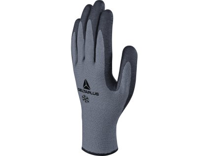 VE728 RUKAVICE ÚPLETOVÉ POLYESTEROVÉ/AKRYLOVÉHO - NA DLANÍCH PĚNOVÝ NITRILOVÝ + ZOUBKY (Velikost 7, Barva šedá-černá)