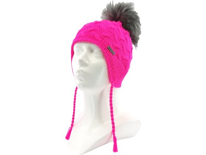 VOXX Čepice dívčí pletená SHUMA s bambulí RŮŽOVÁ (Velikost uni, Barva růžová)