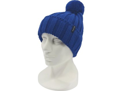 VOXX Čepice chlapecká pletená RENAM s bambulí MODRÁ (Velikost uni, Barva modrá)