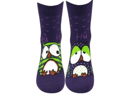 Ponožky dámské celofroté PRUHANA 12 se sovičkami MAGENTA (3 páry) (Velikost 35-38 (23-25), Barva tmavě modrá)