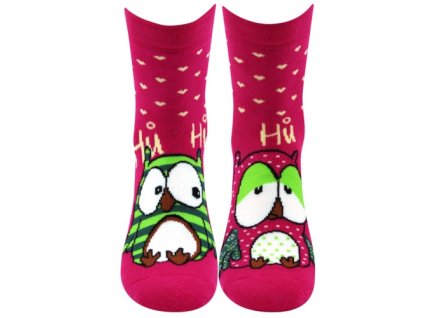 Ponožky dámské celofroté PRUHANA 12 se sovičkami MAGENTA (3 páry) (Velikost 35-38 (23-25), Barva tmavě modrá)