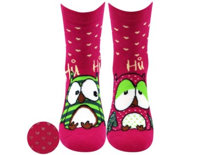 Ponožky dámské celofroté PRUHANA ABS 12 se sovičkami TMAVĚ MODRÉ (3 páry) (Velikost 35-38 (23-25), Barva borůvková)