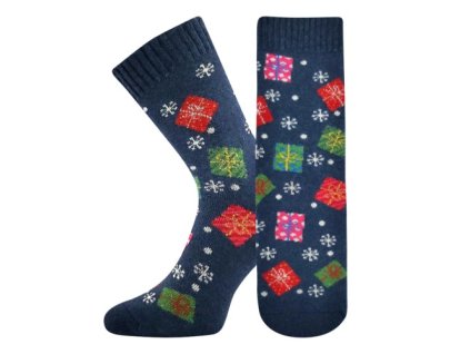 Ponožky dámské silné EMILY s obrázky SNĚHULÁKŮ (Velikost 35-38 (23-25), Barva modrá)