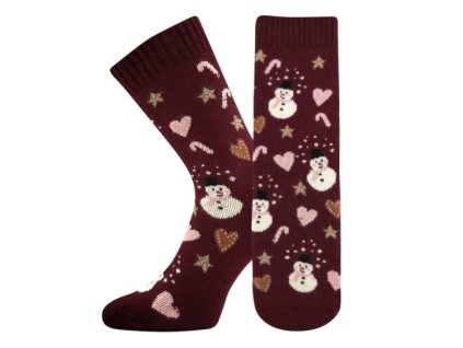 Ponožky dámské silné EMILY s obrázky SNĚHULÁKŮ (Velikost 35-38 (23-25), Barva modrá)