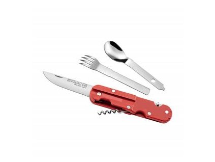 BIVOUAC CAMP KNIFE RED HANDLE - TEXTILE POUCH - FORK and SPOON (Velikost UNI)