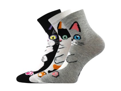 Ponožky dámské letní MICKA s kočkami (3 páry) (Velikost 35-38 (23-25), Barva mix A)