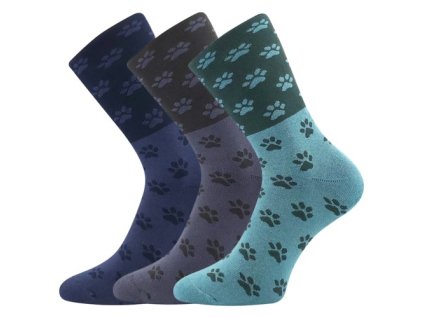 Ponožky dámské celofroté CELESTÝNA se vzorem TLAPKY v mixu barev (3 páry) (Velikost 35-38 (23-25), Barva mix)