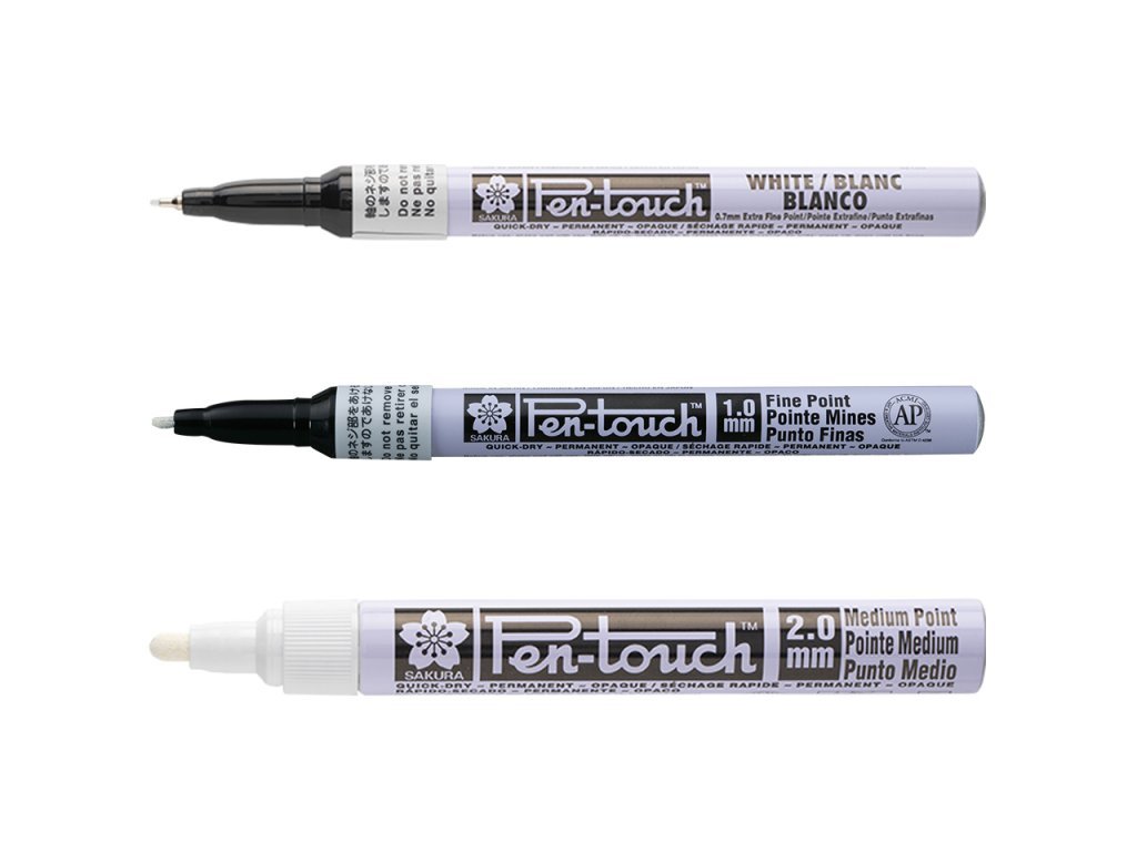 Umělecký popisovač SAKURA Pen-Touch - BÍLÝ 0,7mm 1 mm 2 mm