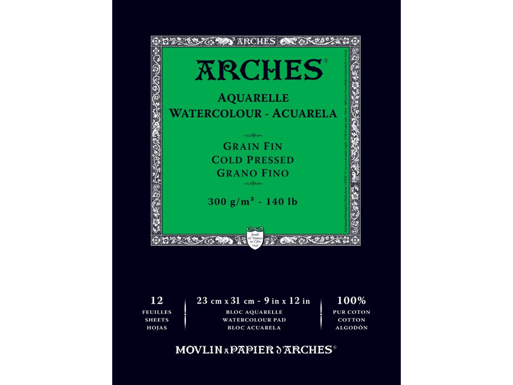Akvarelový blok Arches - 300g/m² zelený cold pressed