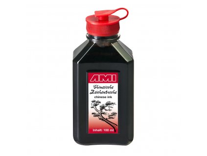 Čínský černý umělecký inkoust 100 ml v plastové lahvičce.