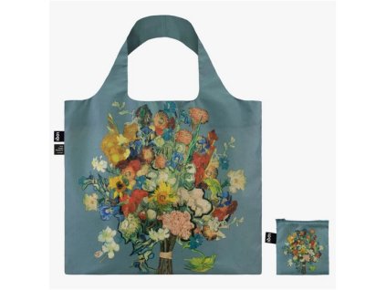 Skládací nákupní taška LOQI VINCENT VAN GOGH Flower Pattern Blue