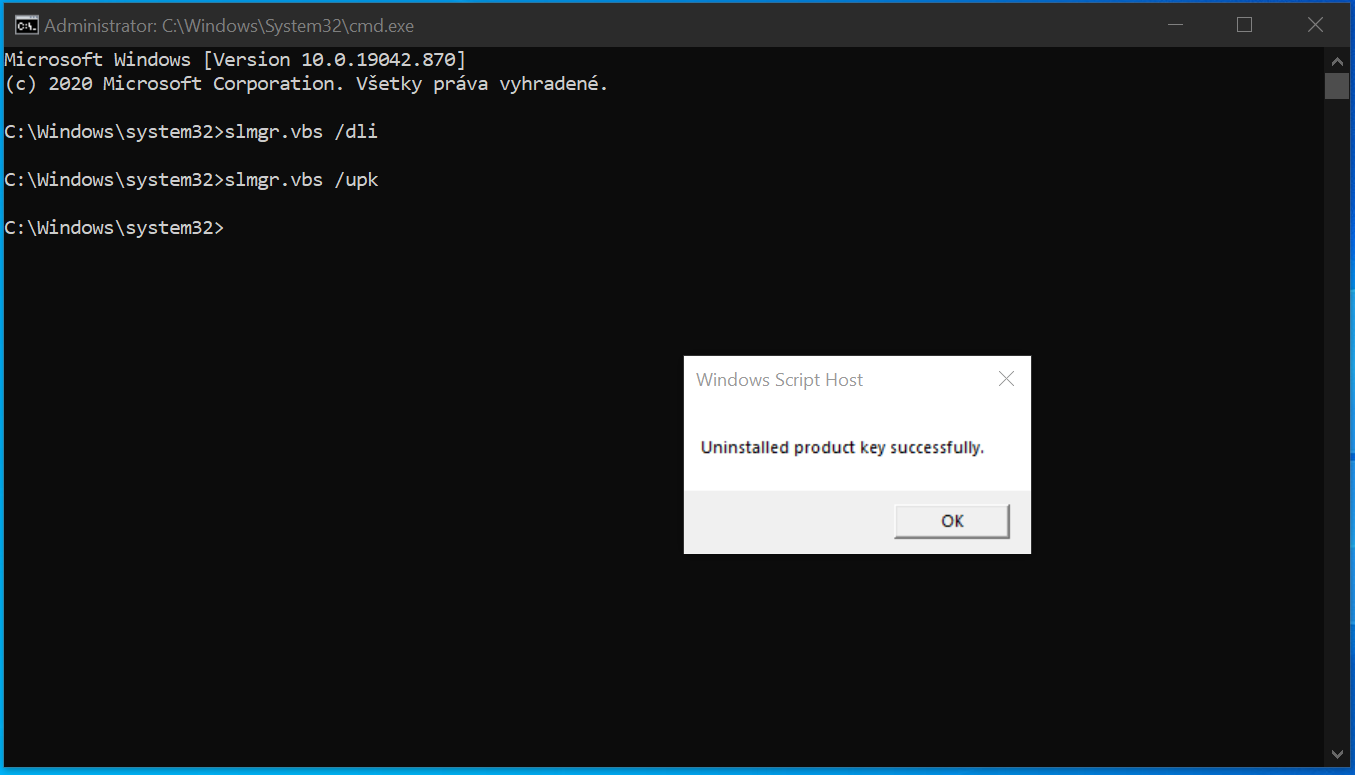 Odinstalace licence