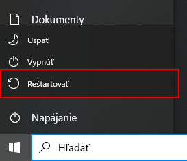 Windows 10 – nabídka Start, Napájení, Restartovat