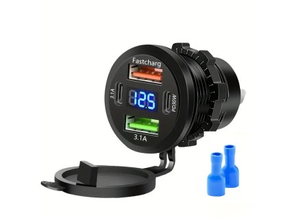 Nabíječka 4V1 4× nabíjecí porty: 2× USB-A (QC 3.0) + 2× USB-C/ LED voltmetr
