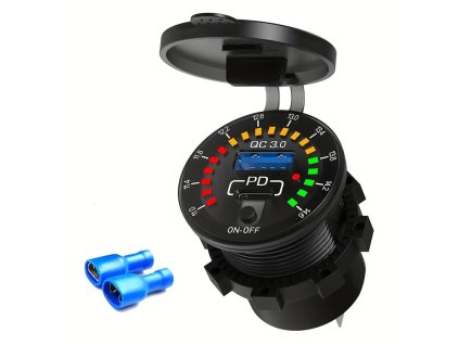 Rychlonabíjecí USB/C adaptér s QC3.0 18W & PD3.0 USB 36W, LED voltmetr