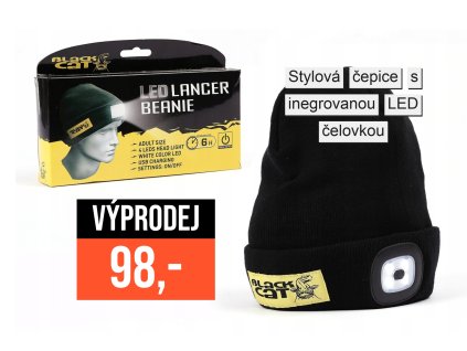 Čepice s LED USB čelovkou Black Cat