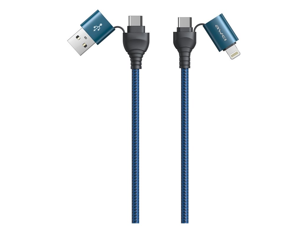 Dátový kábel na rýchle nabíjanie awei CL-126 / 4 v 1 USB na USB-C / Type-C  modrá farba | Servisnamobil.sk
