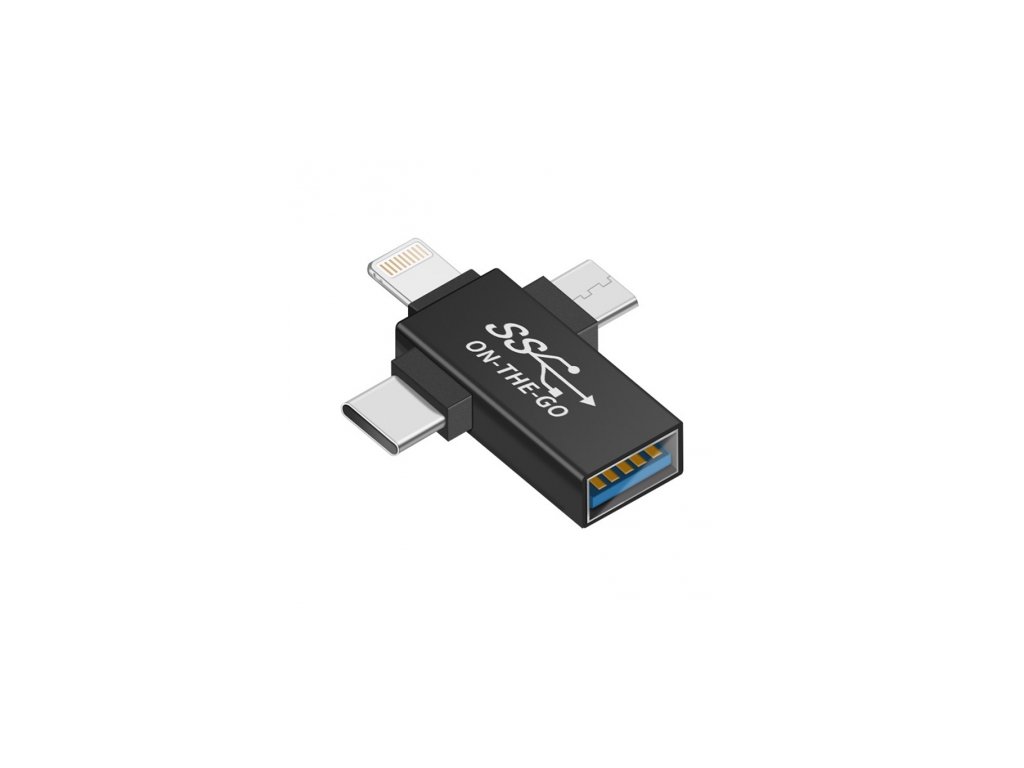 Prenosný OTG adaptér 3 v 1 Type-C / Micro / Lightning na synchronizáciu údajov čierna farba