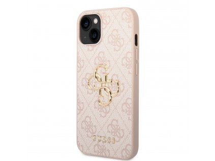 Guess PU 4G Metal Logo Zadní Kryt pro iPhone 14 Pink