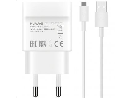 HW-050100E01W Huawei USB Cestovní nabíječka + microUSB Dat. Kabel White (Service Pack)